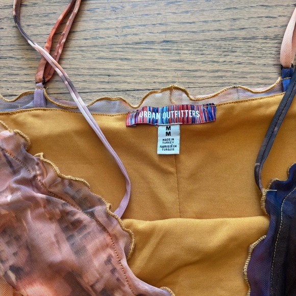 Urban Outfitters Mesh Santorini Landscape Mini Dress Orange Purple Medium - Picture 4 of 5